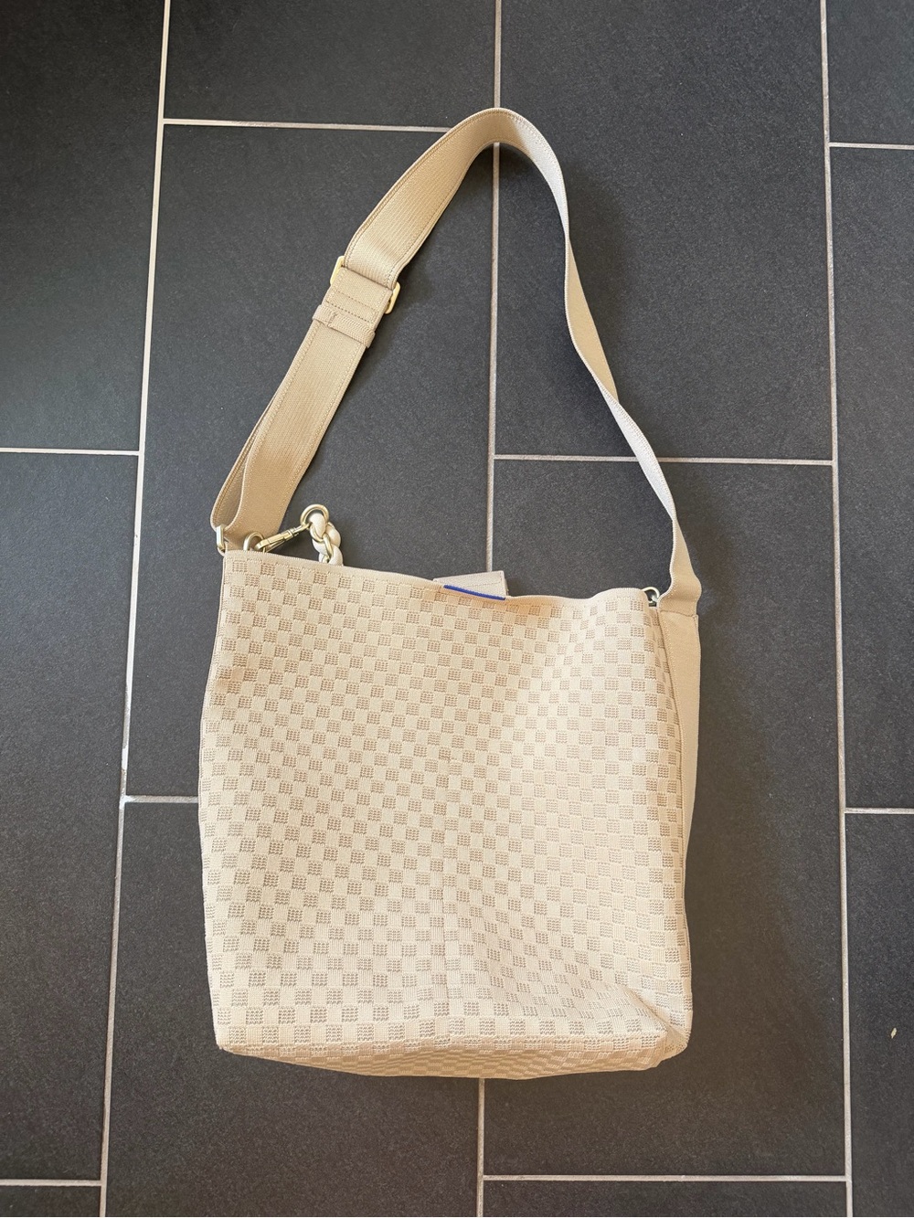 Sold Rothy's The Bucket Bag in Knot Brown with Shoulder Strap in White Chain